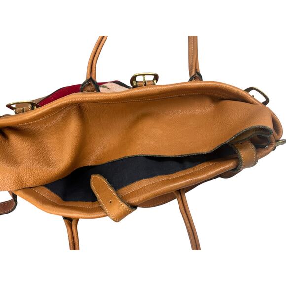 Large Artisan Wool Kilim Rug Leather Native Western Tote Overnight Market Bag - Picture 5 of 10